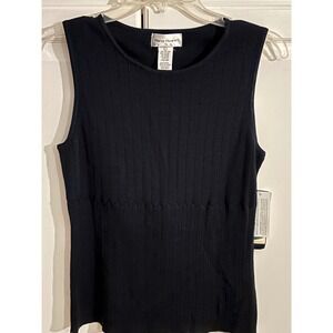 Rena Rowan Black Ribbed Knit Sleeveless Tank Top L